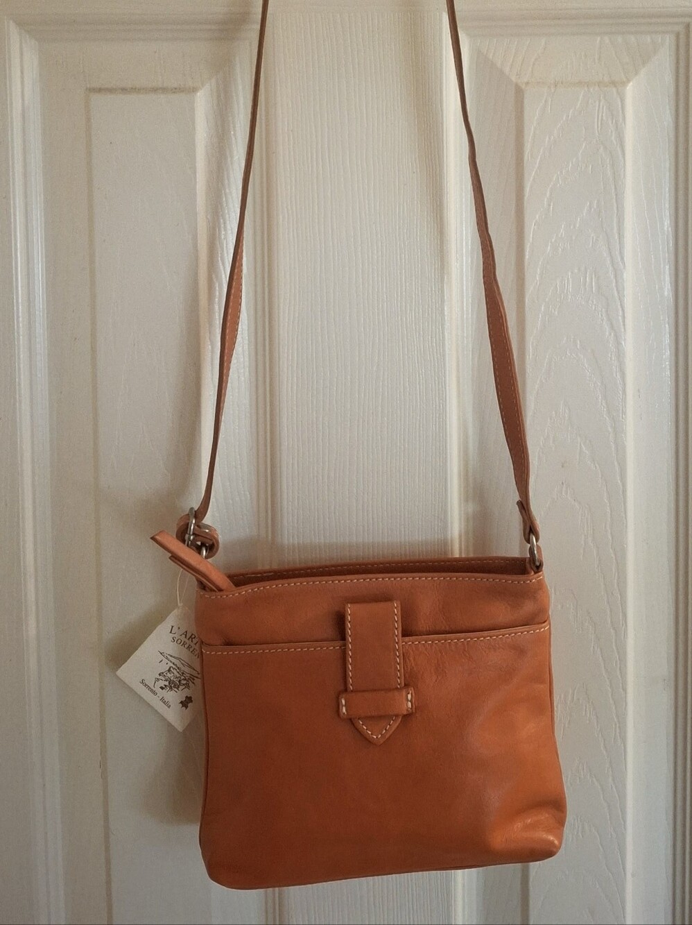 Slim Leather Crossbody Bag in Orange